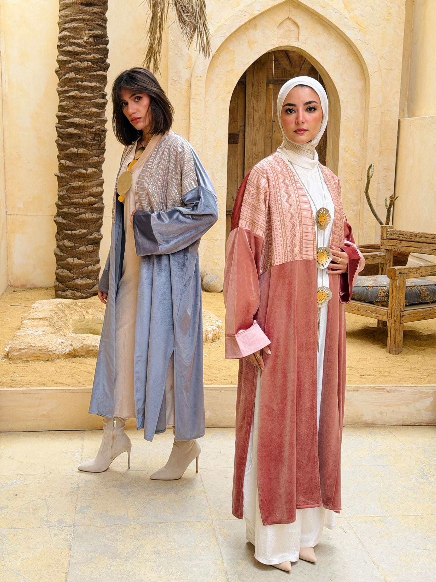 رَوْح — Rouh Embroidery velvet Abaya "grey"