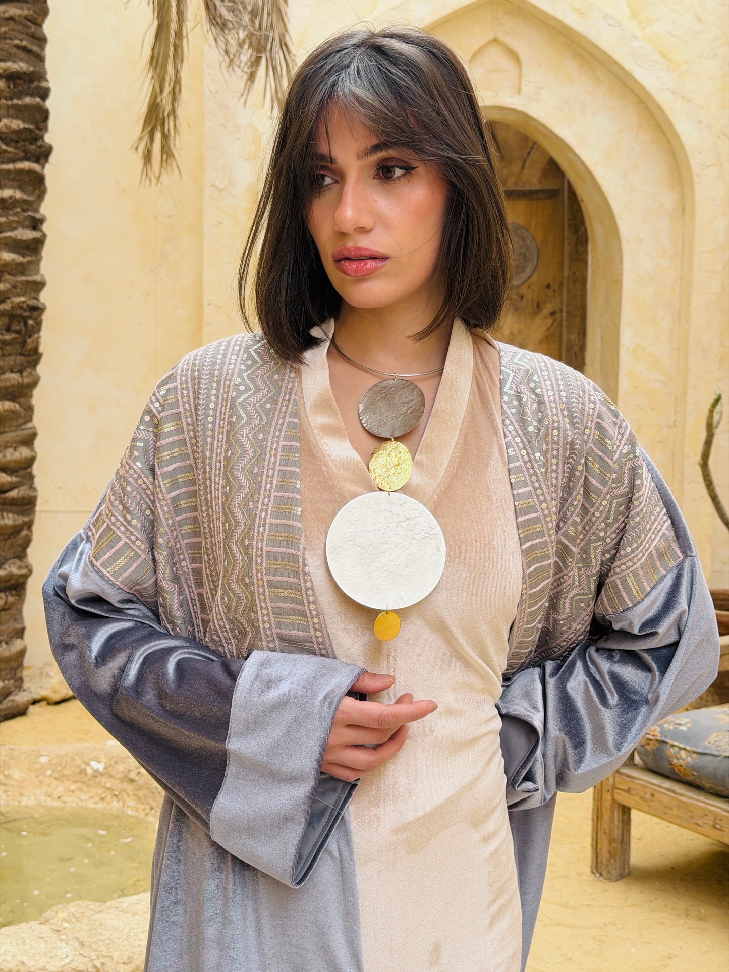 رَوْح — Rouh Embroidery velvet Abaya "grey"