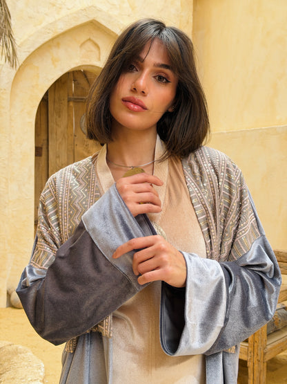 رَوْح — Rouh Embroidery velvet Abaya "grey"