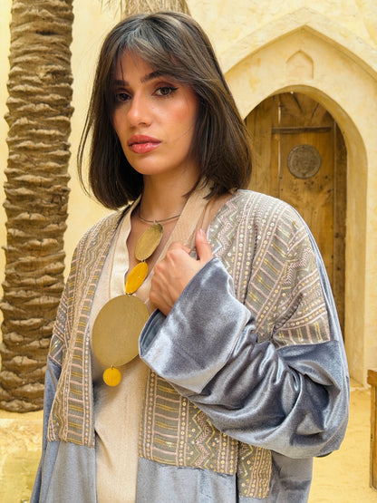 رَوْح — Rouh Embroidery velvet Abaya "grey"