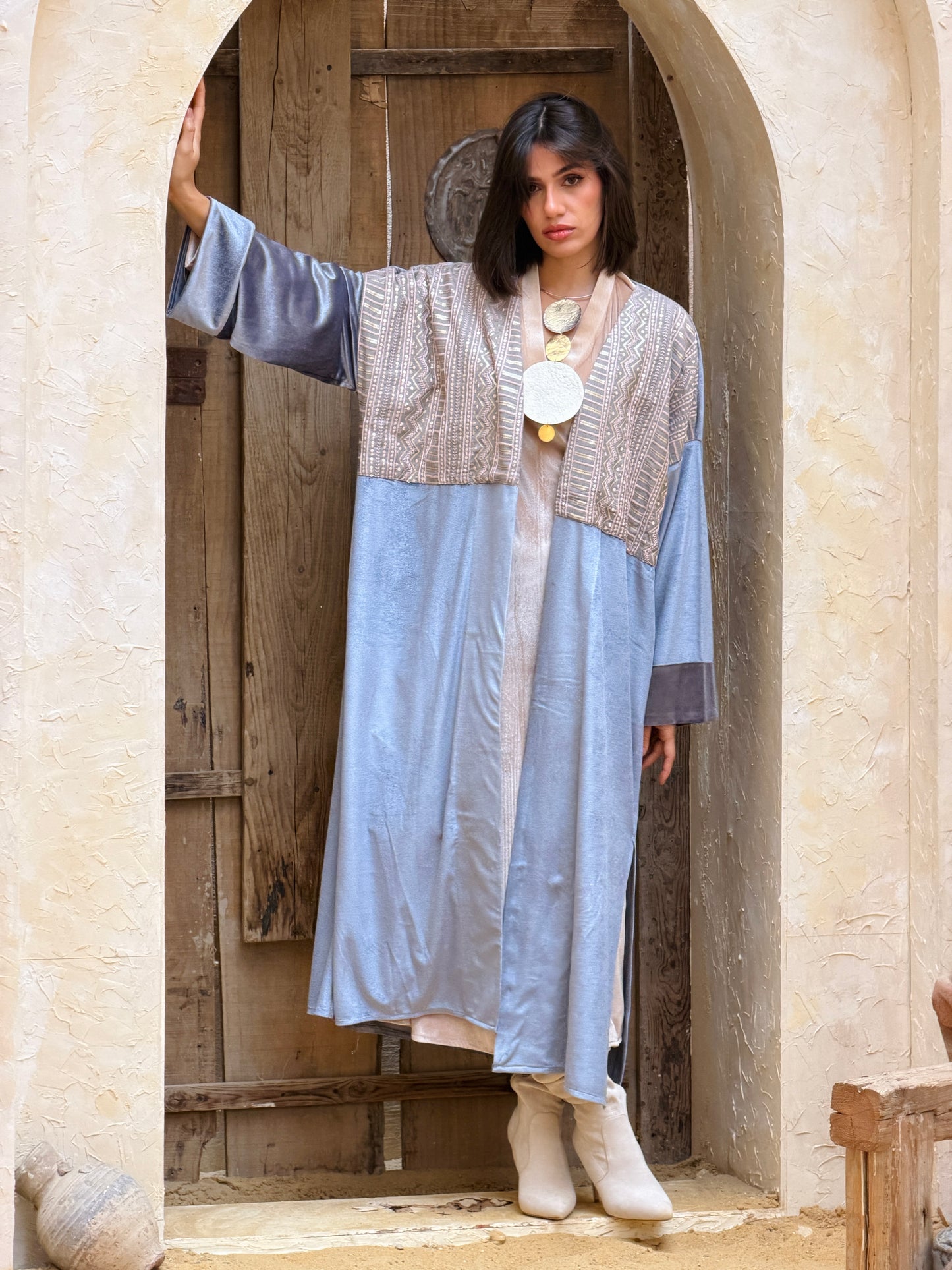 رَوْح — Rouh Embroidery velvet Abaya "grey"
