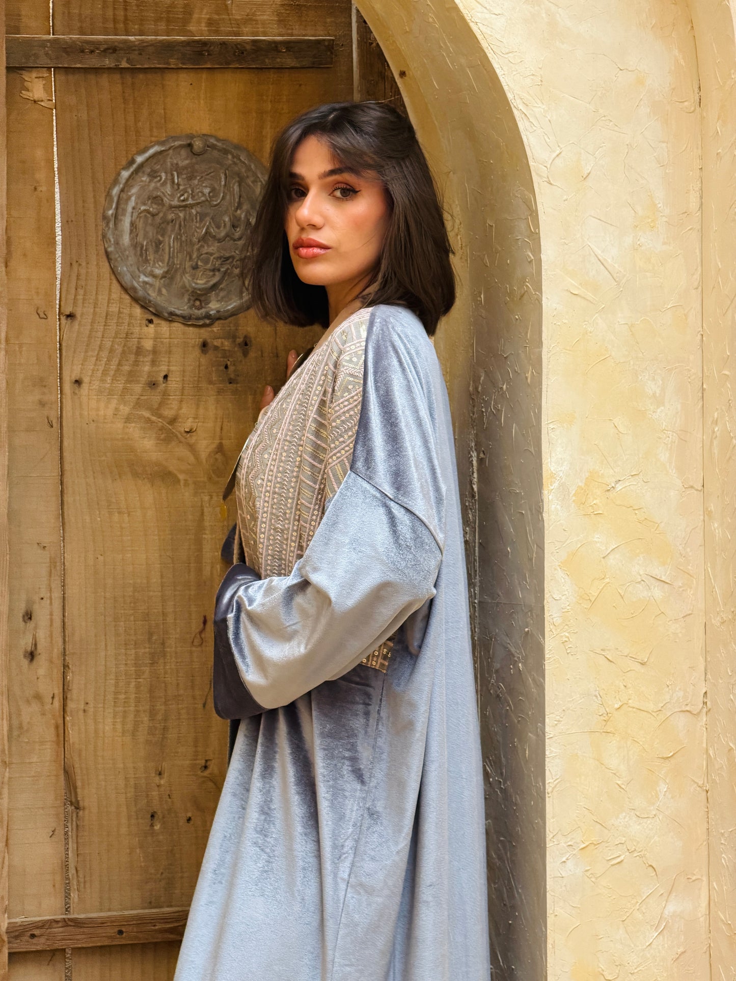رَوْح — Rouh Embroidery velvet Abaya "grey"