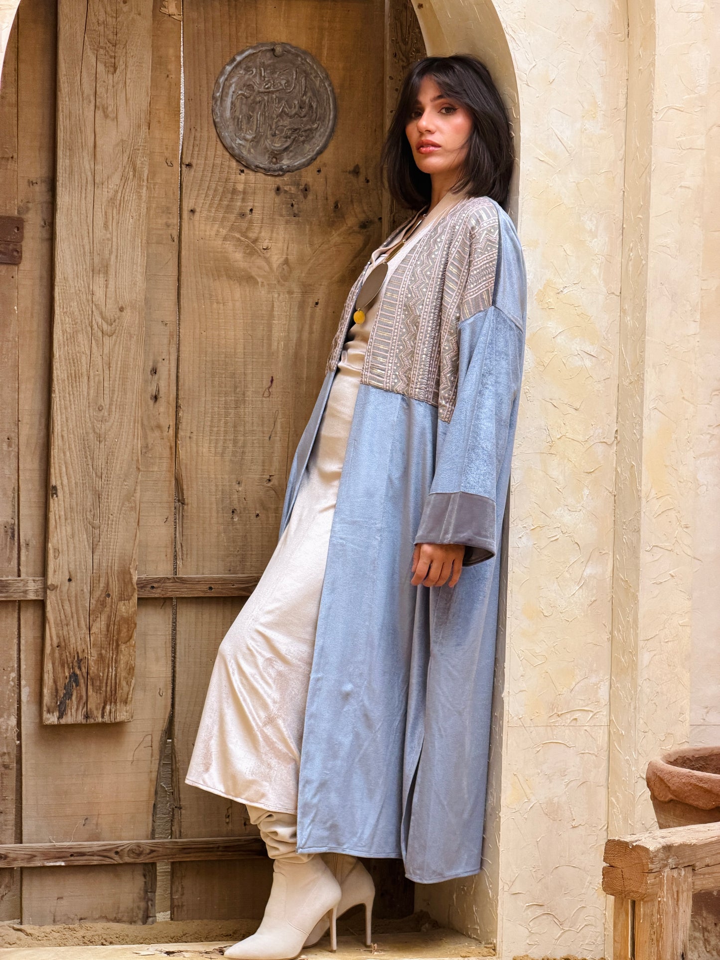 رَوْح — Rouh Embroidery velvet Abaya "grey"