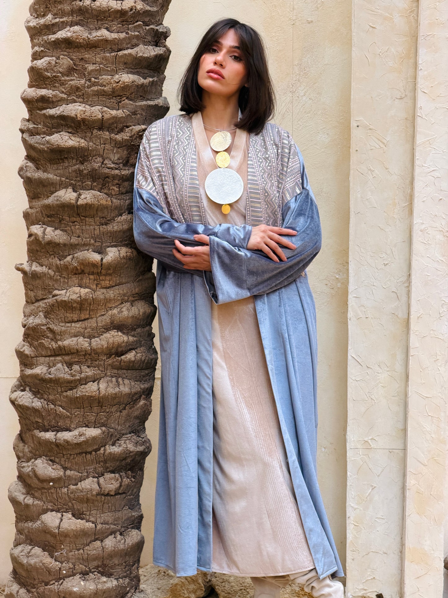 رَوْح — Rouh Embroidery velvet Abaya "grey"