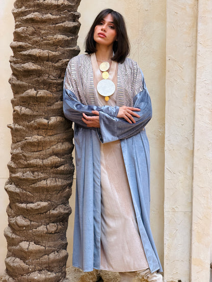 رَوْح — Rouh Embroidery velvet Abaya "grey"