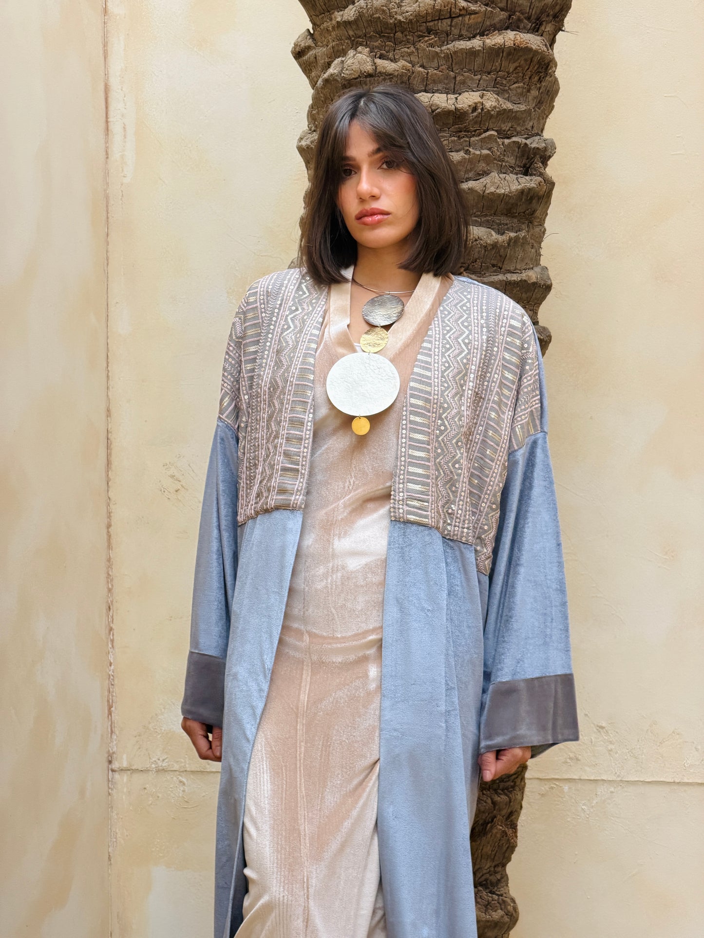 رَوْح — Rouh Embroidery velvet Abaya "grey"