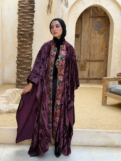 تَجَلِّي — Tagalli Luxury Crushed embroidery Velvet Cape " burgundy "