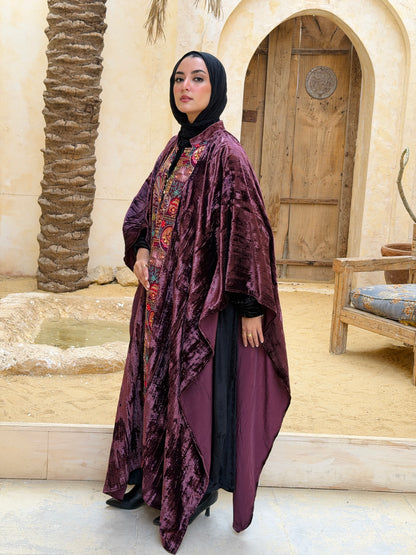 تَجَلِّي — Tagalli Luxury Crushed embroidery Velvet Cape " burgundy "