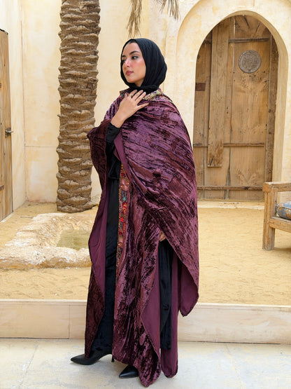 تَجَلِّي — Tagalli Luxury Crushed embroidery Velvet Cape " burgundy "