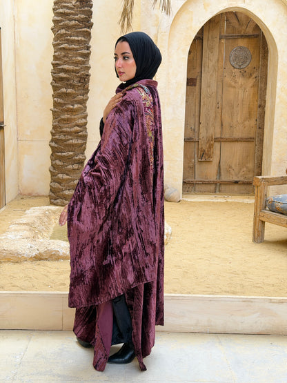 تَجَلِّي — Tagalli Luxury Crushed embroidery Velvet Cape " burgundy "