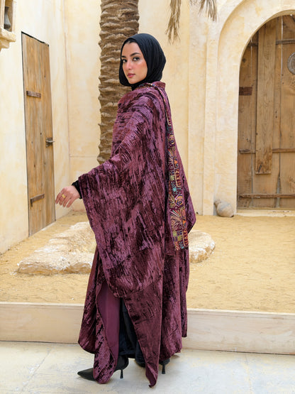 تَجَلِّي — Tagalli Luxury Crushed embroidery Velvet Cape " burgundy "