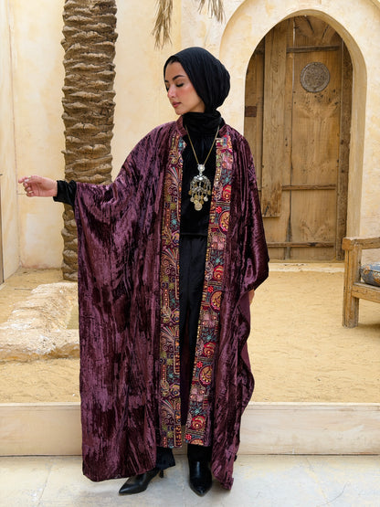 تَجَلِّي — Tagalli Luxury Crushed embroidery Velvet Cape " burgundy "