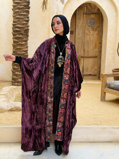 تَجَلِّي — Tagalli Luxury Crushed embroidery Velvet Cape " burgundy "