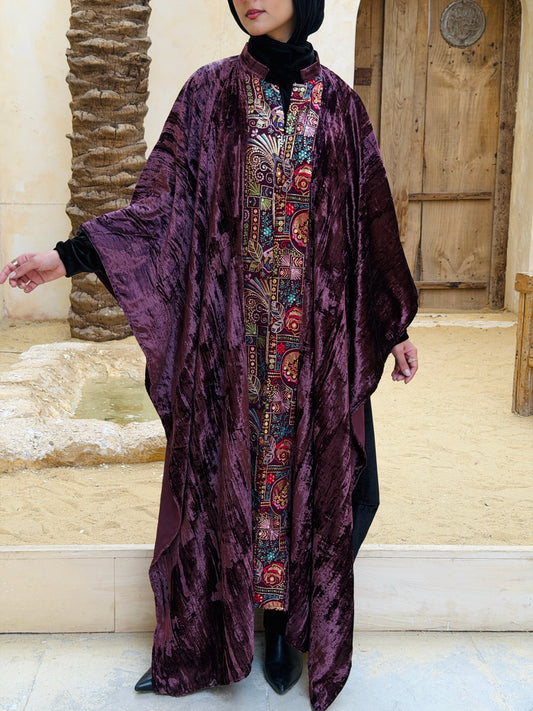 تَجَلِّي — Tagalli Luxury Crushed embroidery Velvet Cape " burgundy "