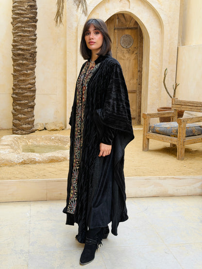 تَجَلِّي — Tagalli Luxury Crushed embroidery Velvet Cape " black "