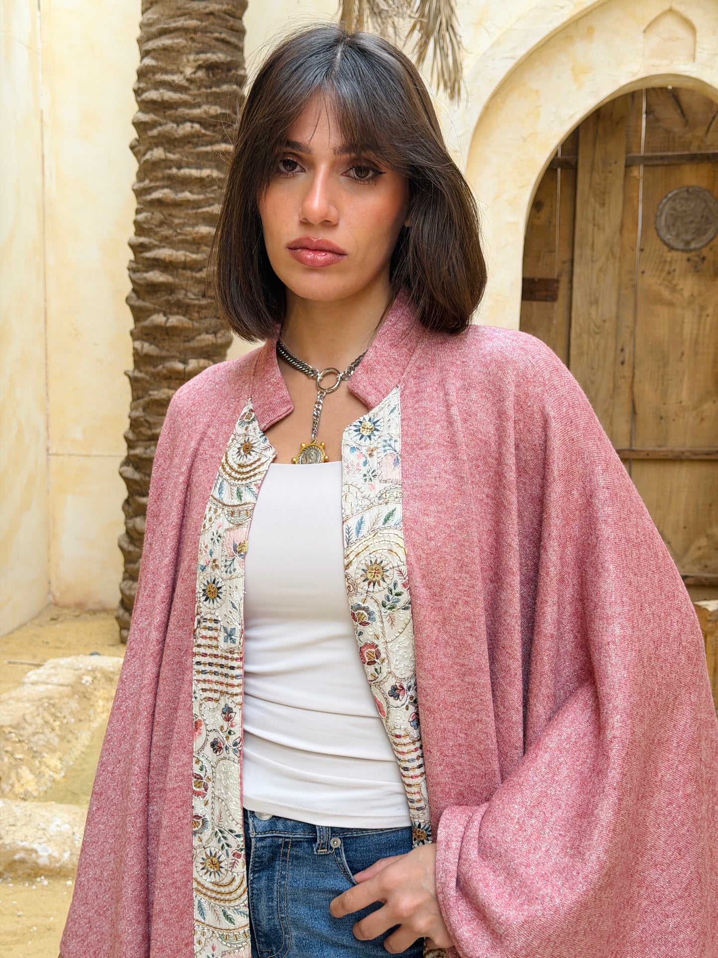 رَوْنَق —Rawnaq Red with Silver Touch knitted embroidery Cap.