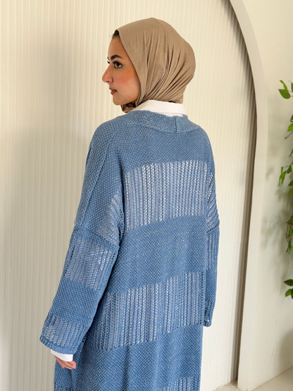 Eclipse Shimmer Crochet Cardigan In baby blue