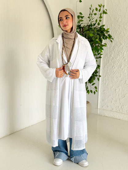Eclipse Shimmer Crochet Cardigan In White