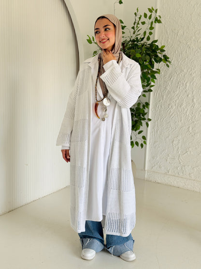 Eclipse Shimmer Crochet Cardigan In White