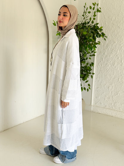 Eclipse Shimmer Crochet Cardigan In White