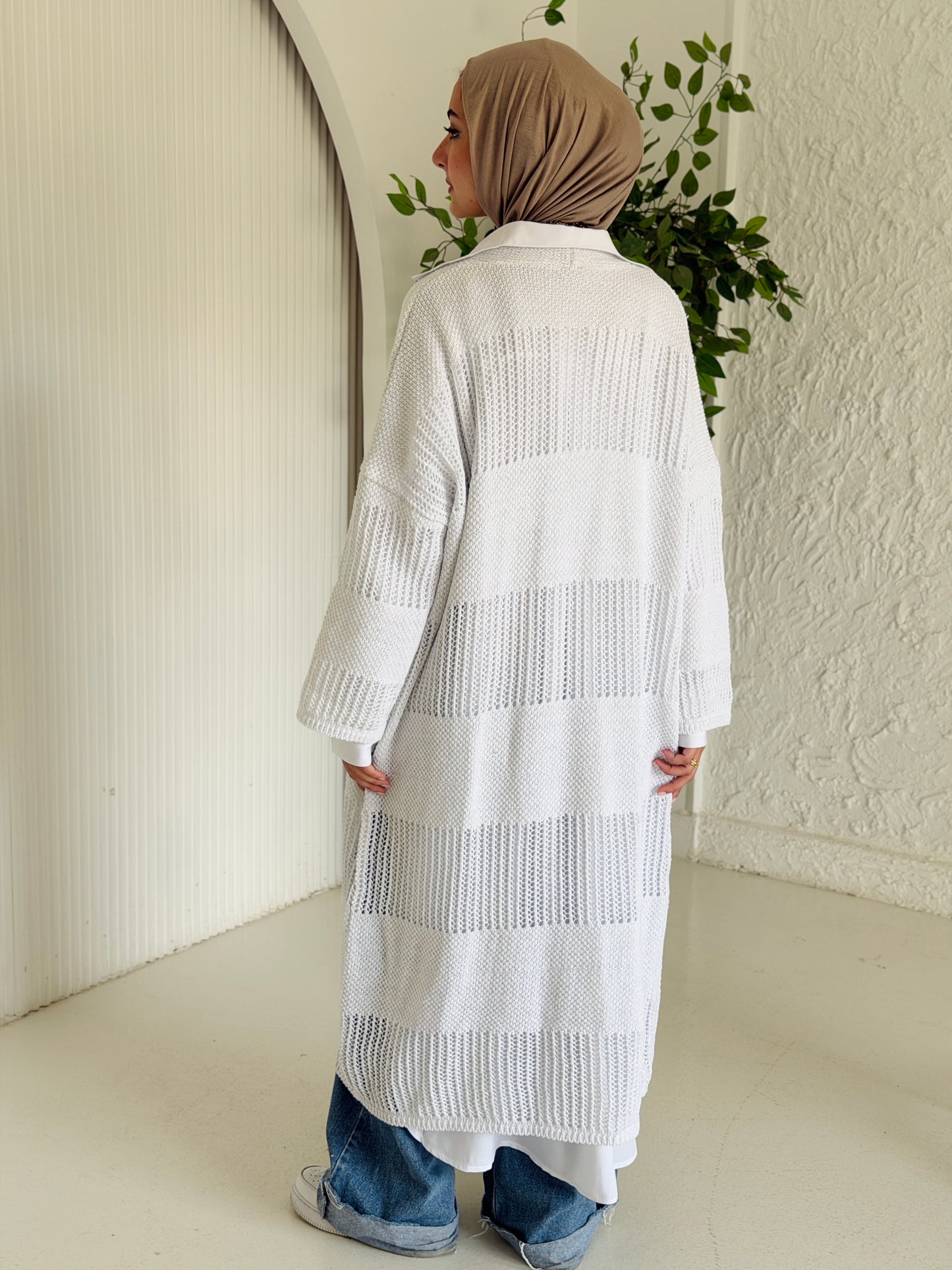 Eclipse Shimmer Crochet Cardigan In White