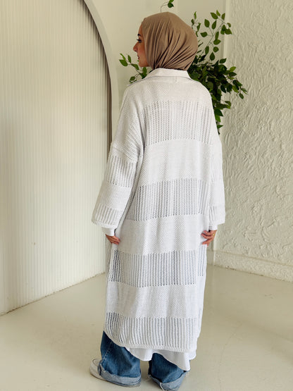 Eclipse Shimmer Crochet Cardigan In White