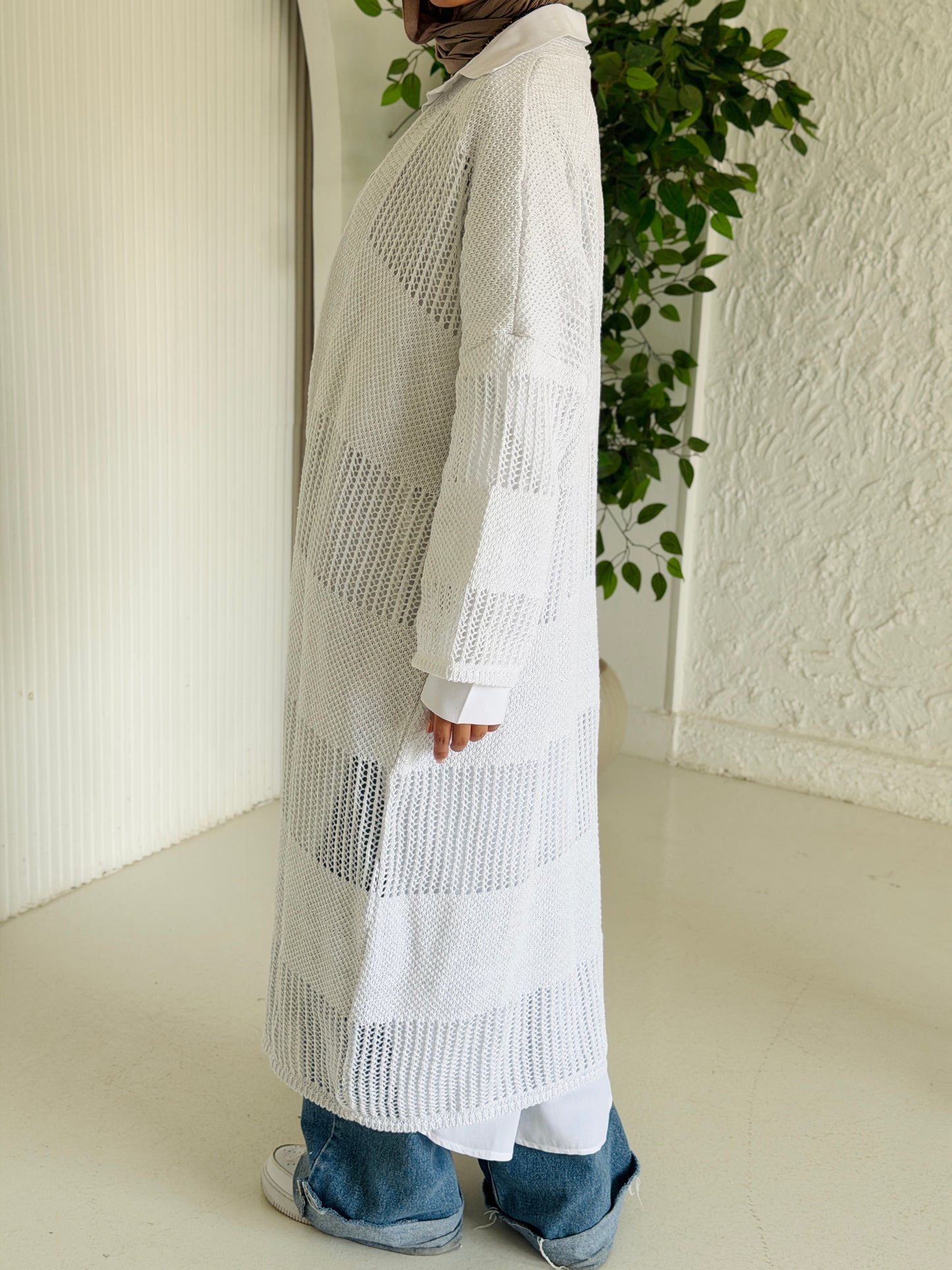 Eclipse Shimmer Crochet Cardigan In White