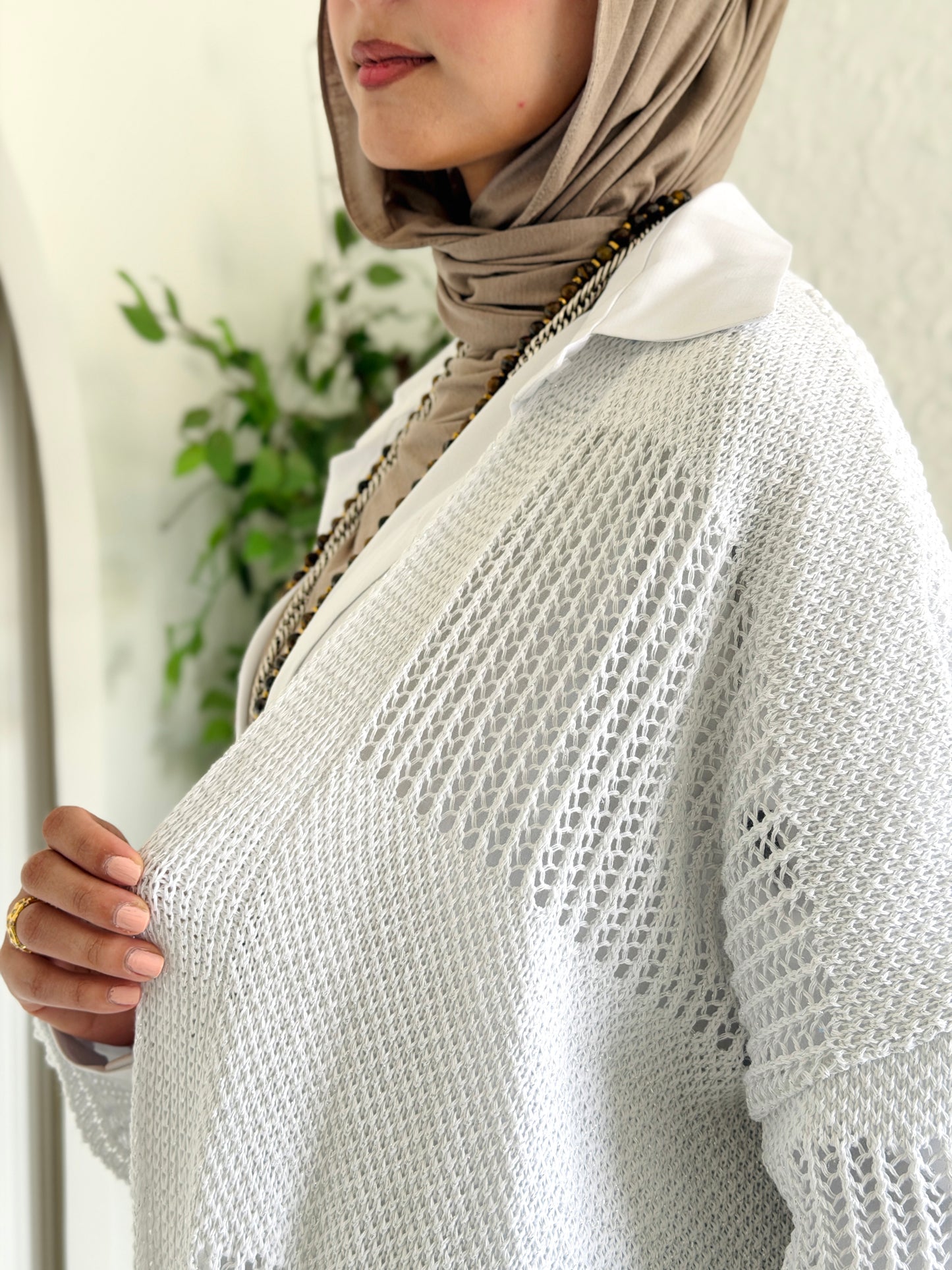 Eclipse Shimmer Crochet Cardigan In White