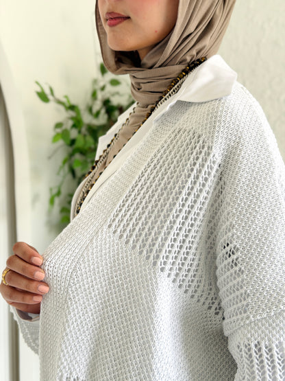 Eclipse Shimmer Crochet Cardigan In White