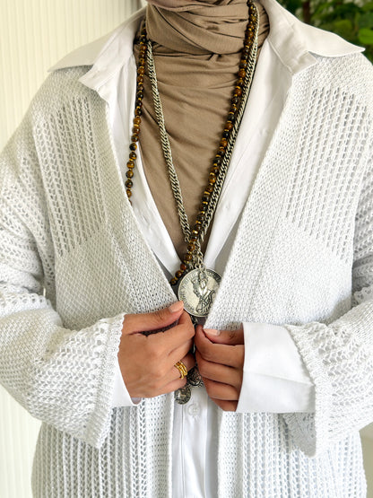 Eclipse Shimmer Crochet Cardigan In White