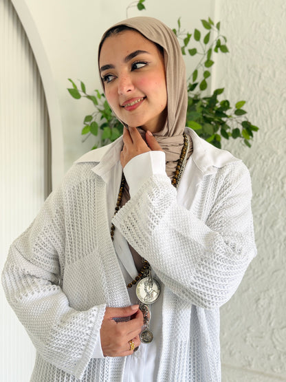 Eclipse Shimmer Crochet Cardigan In White