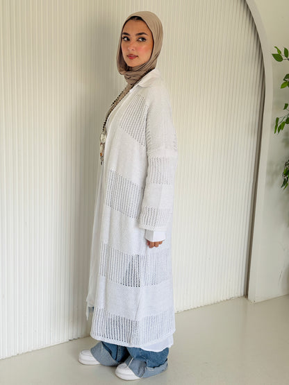 Eclipse Shimmer Crochet Cardigan In White