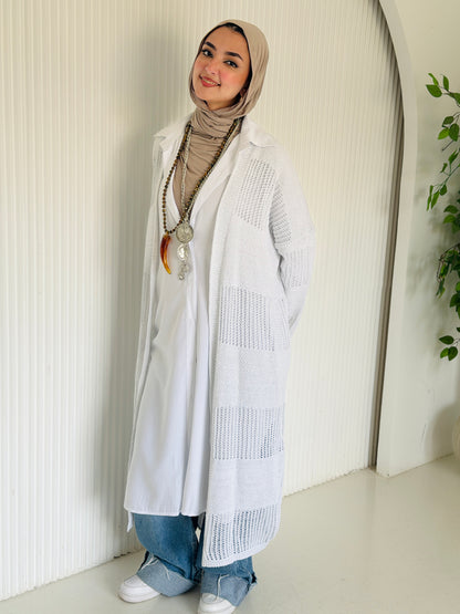 Eclipse Shimmer Crochet Cardigan In White