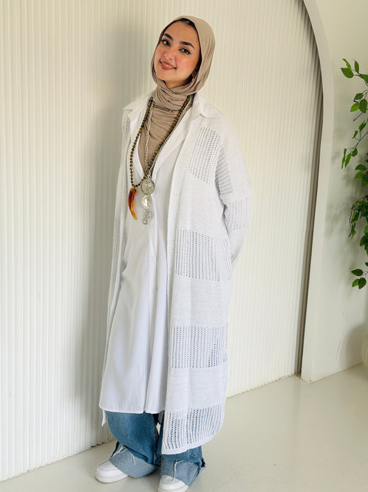 Eclipse Shimmer Crochet Cardigan In White