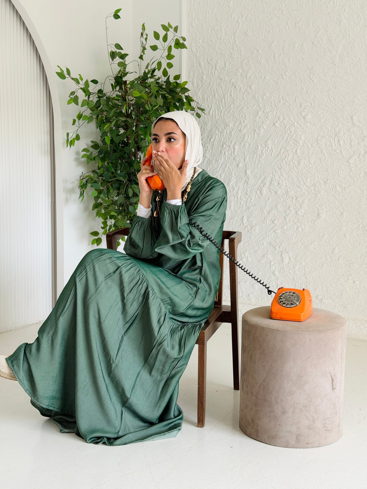 Glow Button Dress In Forest Olive