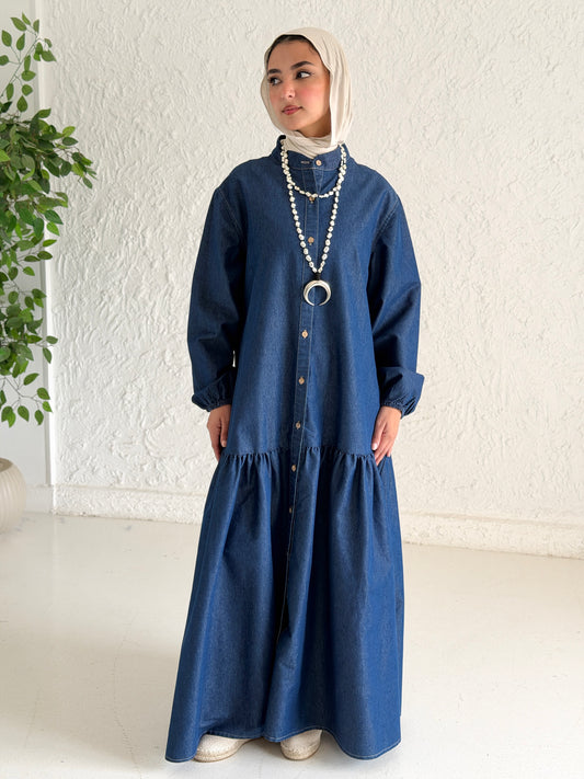 Glow Button Dress In Blue