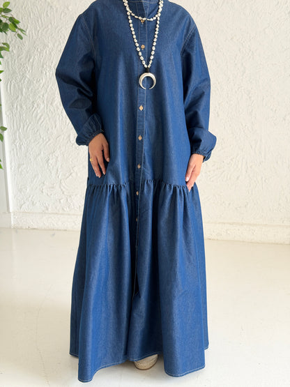 Glow Button Dress In Blue