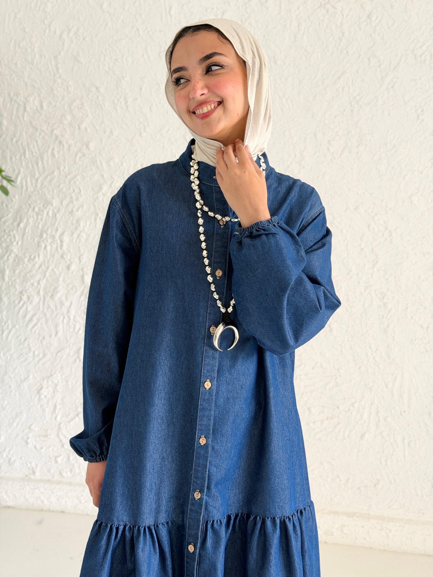 Glow Button Dress In Blue