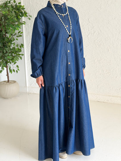 Glow Button Dress In Blue