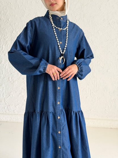 Glow Button Dress In Blue