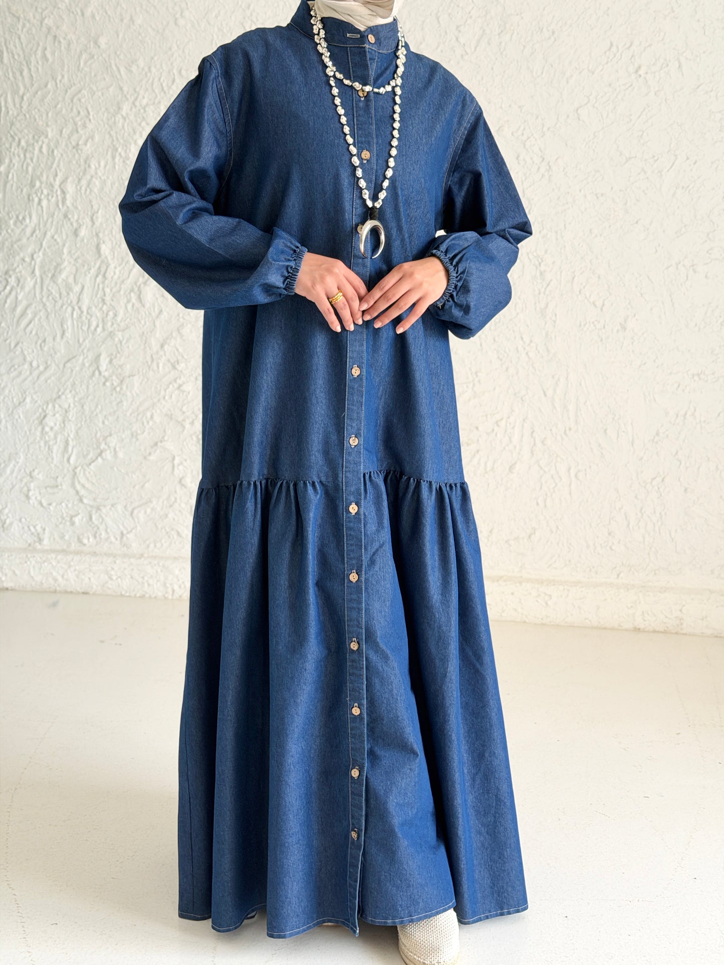Glow Button Dress In Blue