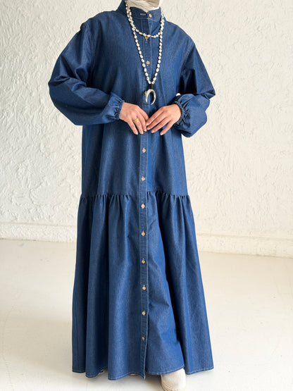 Glow Button Dress In Blue