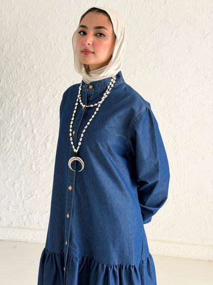 Glow Button Dress In Blue