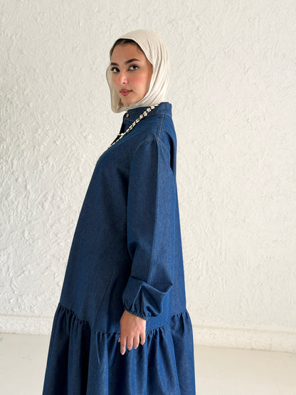 Glow Button Dress In Blue