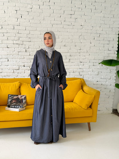 Waist Knot Tencel Dress In Slate Grey