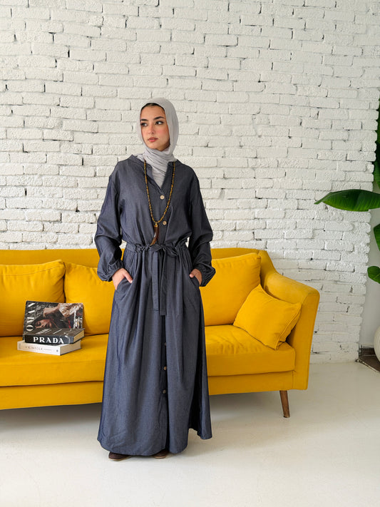 Waist Knot Tencel Dress In Slate Grey