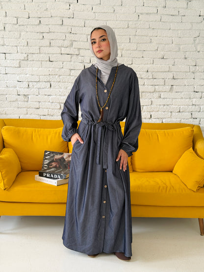 Waist Knot Tencel Dress In Slate Grey