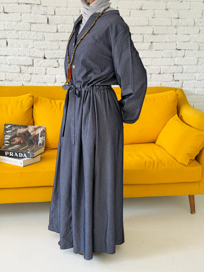 Waist Knot Tencel Dress In Slate Grey
