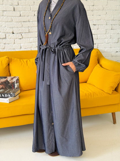 Waist Knot Tencel Dress In Slate Grey
