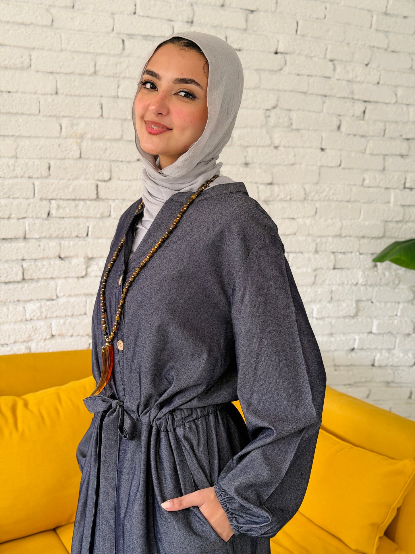 Waist Knot Tencel Dress In Slate Grey